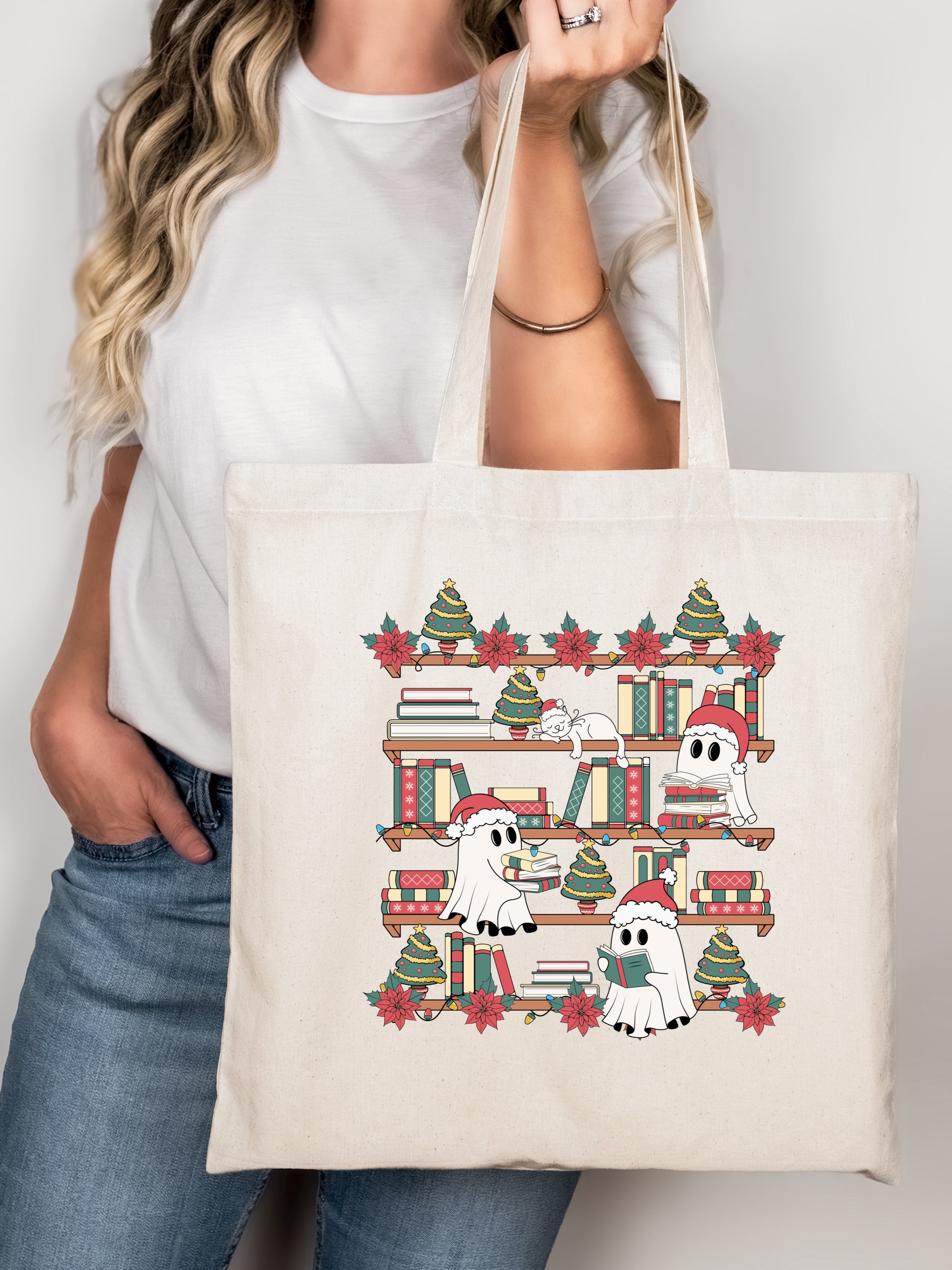 CHRISTMAS GHOST BOOKSHELF TOTE