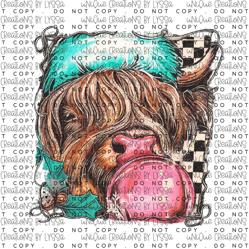 XMAS COW BUBBLE GUM DTF TRANSFER/UVDTF DECAL