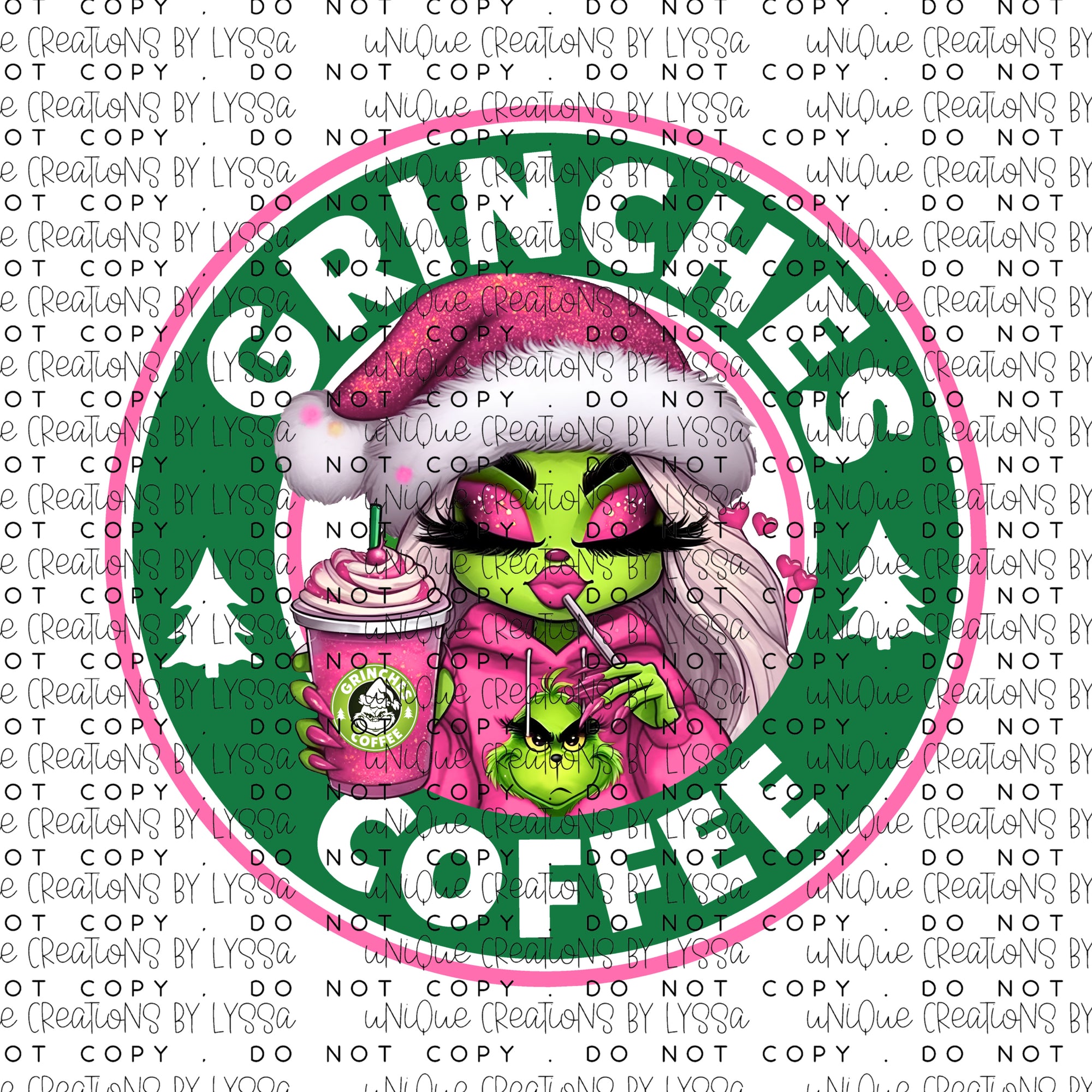 GRINCHMAS COFFEE PINK GIRLY DTF TRANSFER/ DECAL