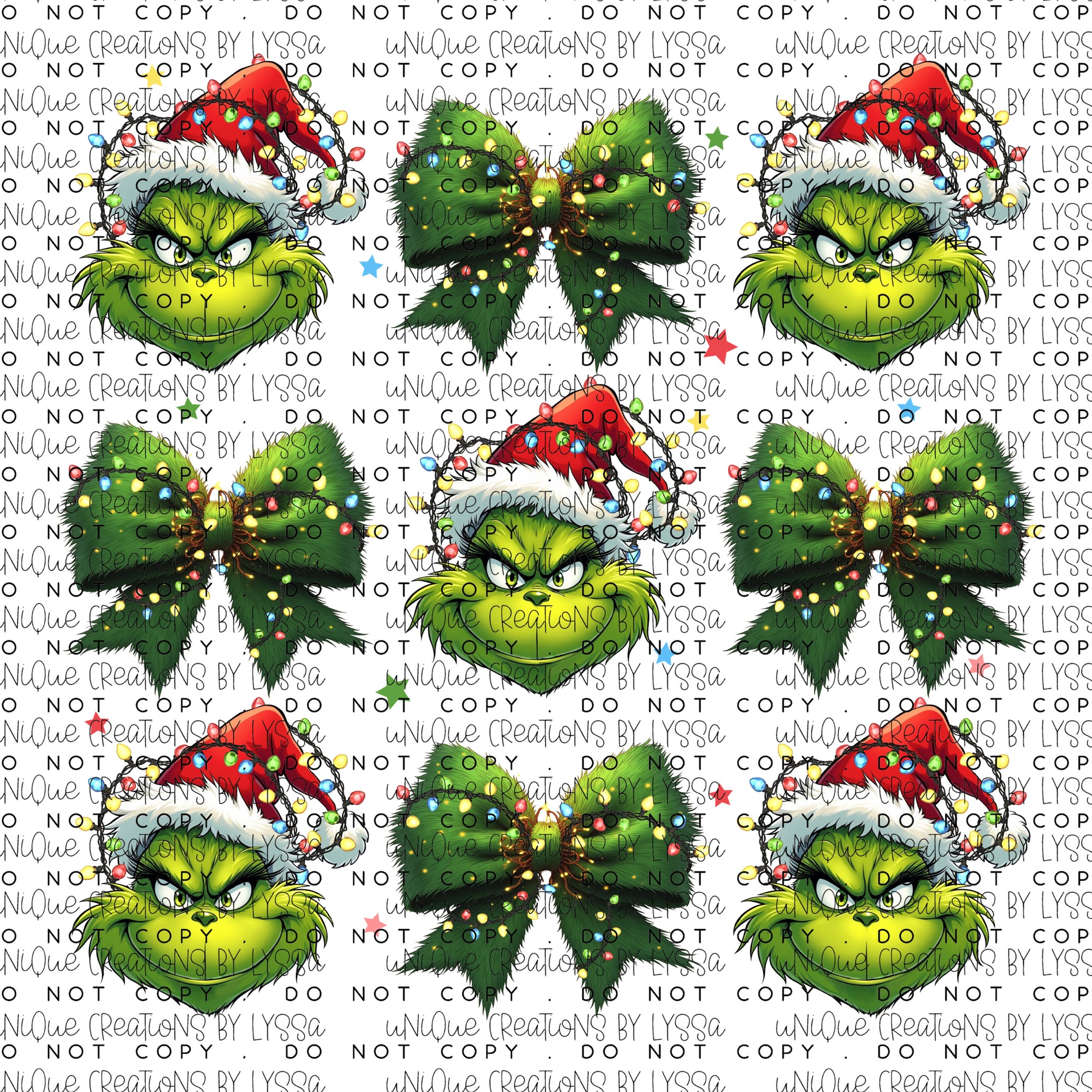 GRINCH/BOWS COLLAGE DTF TRANSFER/ DECAL