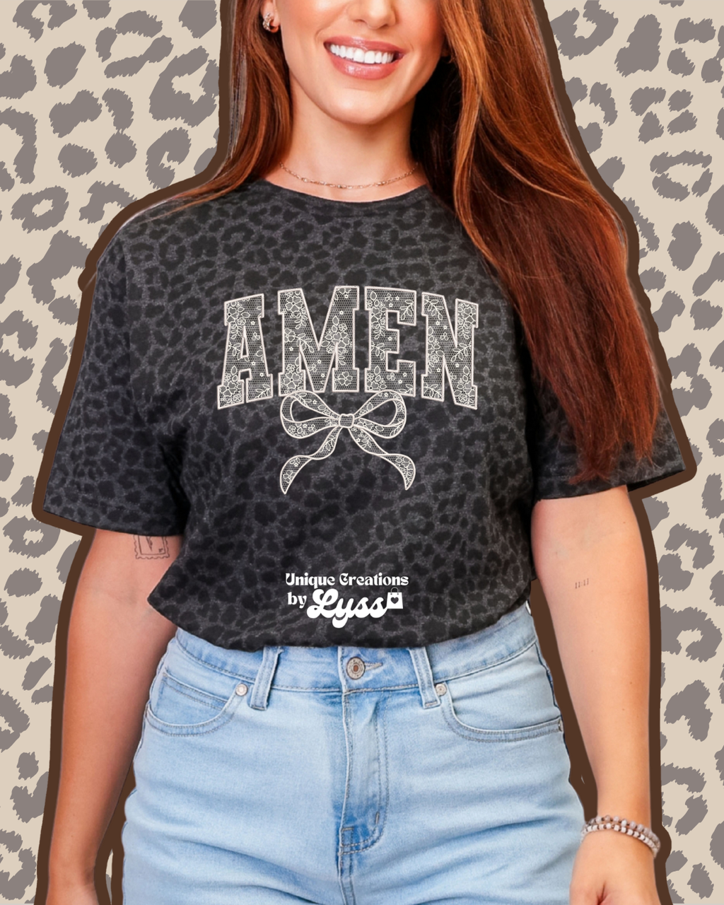 AMEN LACE BOW LEOPARD TEE