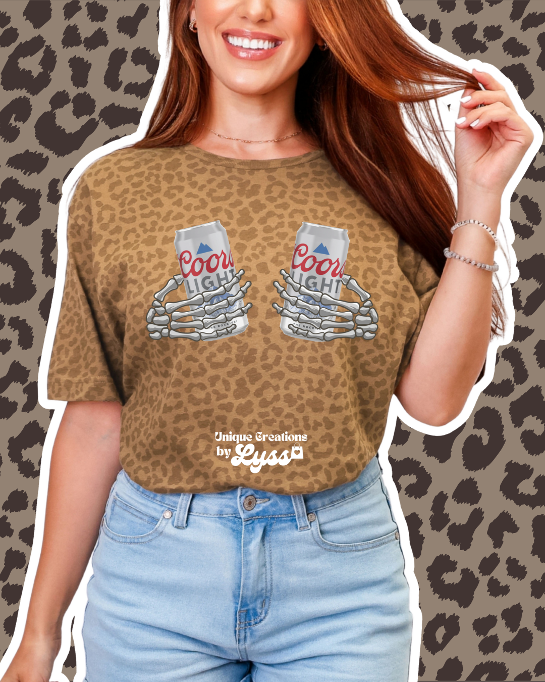 SKELETON HANDS WITH COORS LIGHT LEOPARD TEE