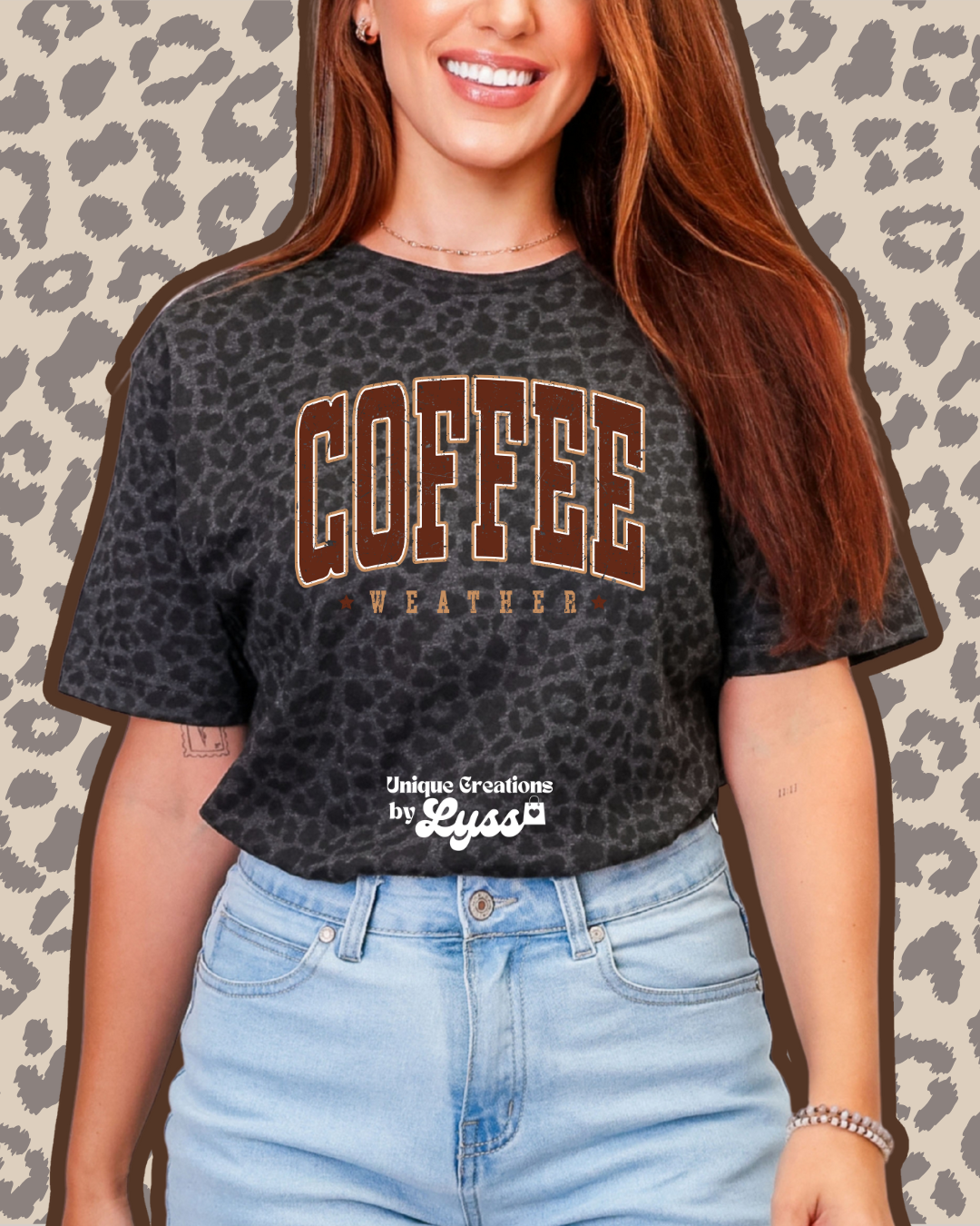COFFEE WEATHER BLACK LEOPARD TEE