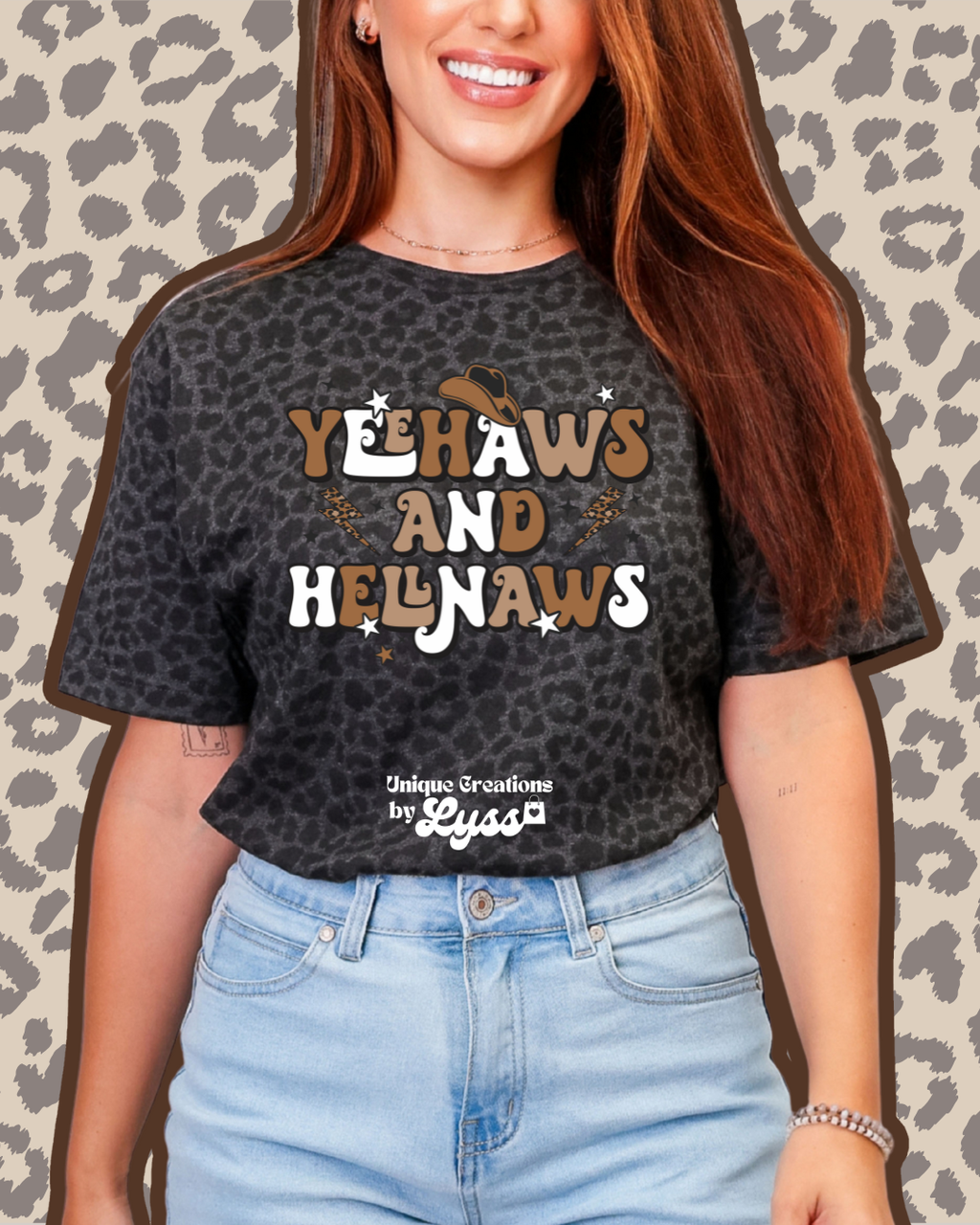 YEEHAWS AND HELLNAWS LEOPARD TEE