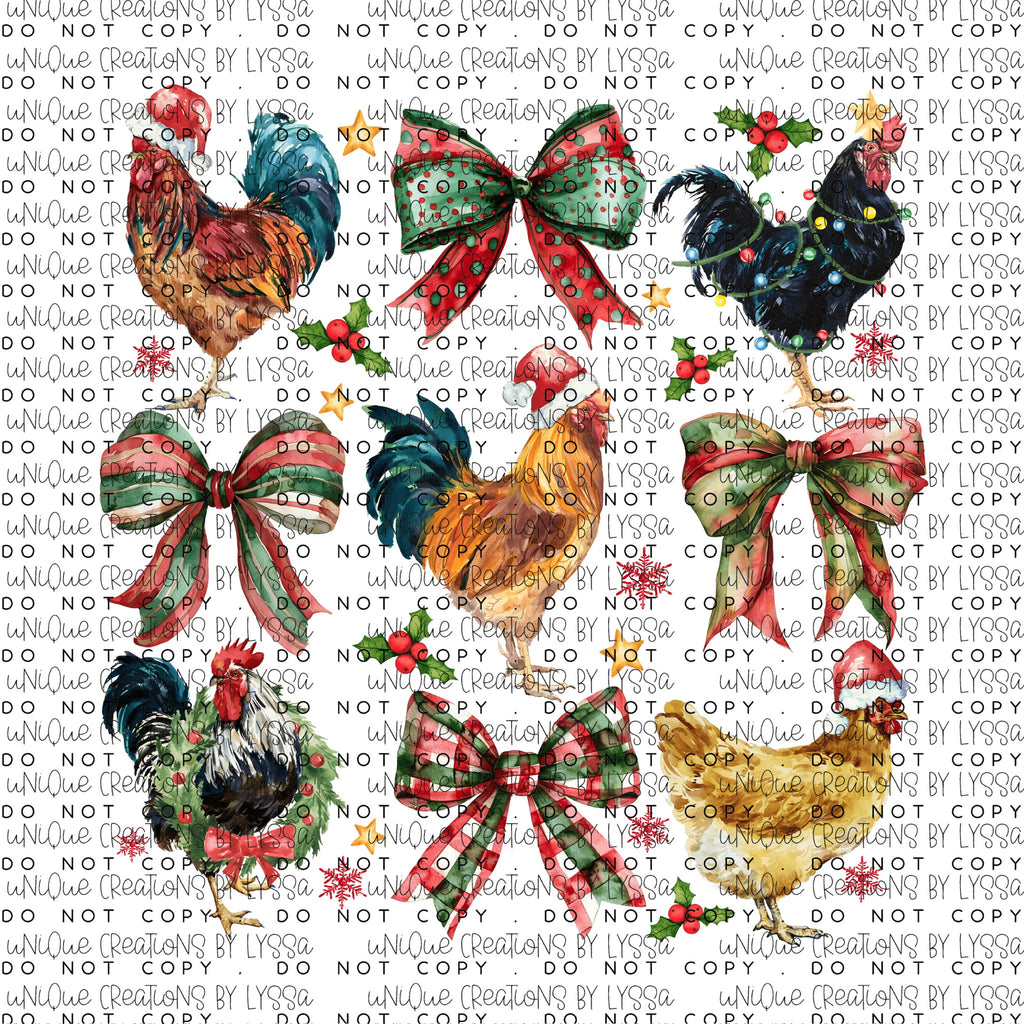 CHICKENS & BOWS COLAGE DTF TRANSFER/UVDTF DECAL