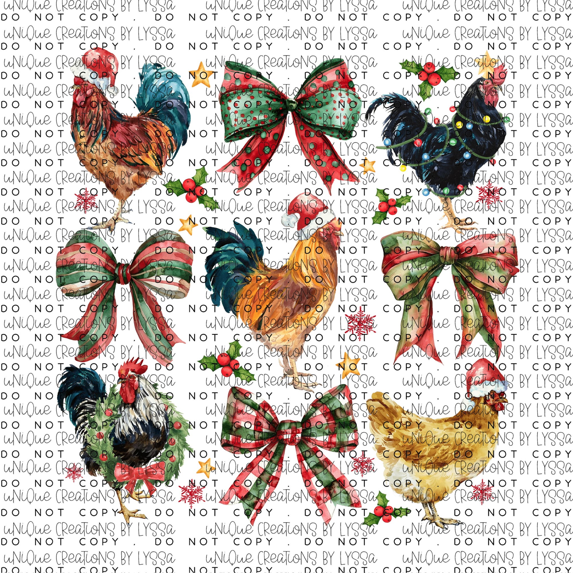 CHICKENS & BOWS COLAGE DTF TRANSFER/UVDTF DECAL