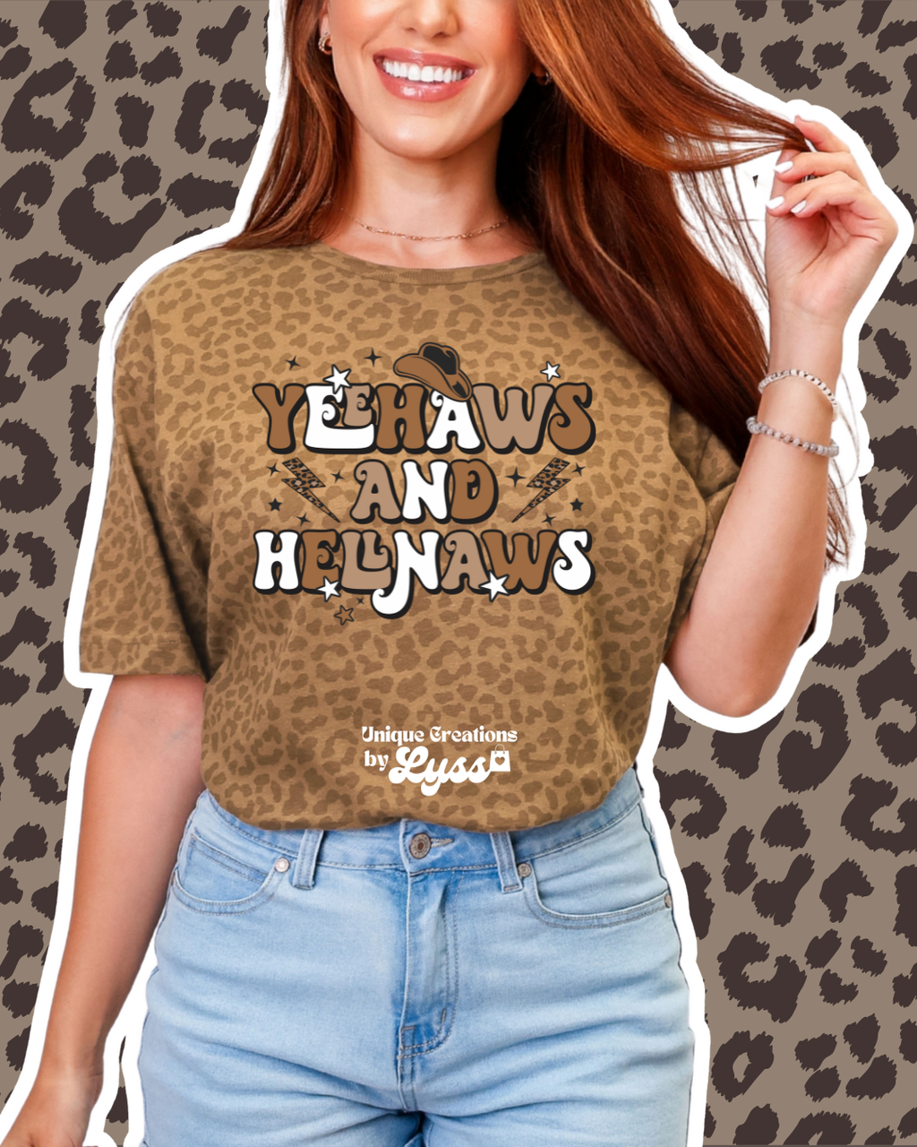 YEEHAWS AND HELLNAWS LEOPARD TEE