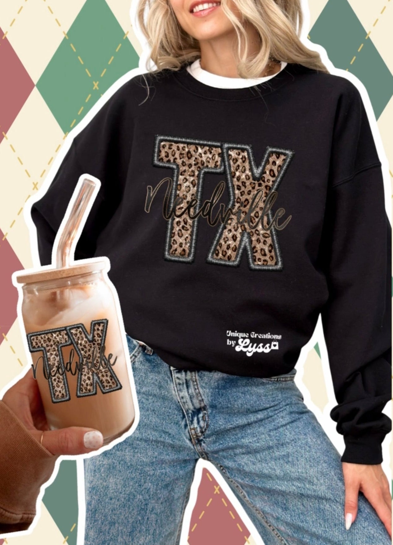 NEEDVILLE TX CHEETAH SWEATER + CUP COMBO