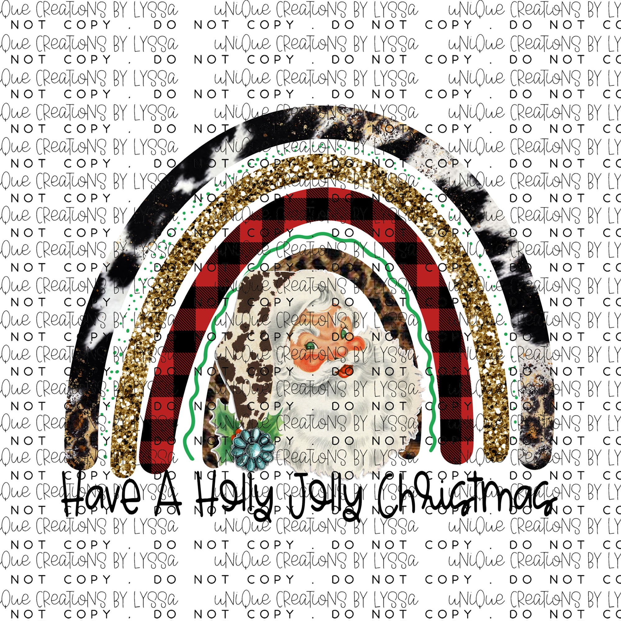 HAVE A HOLLY JOLLY CHRISTMAS RAINBOW DTF TRANSFER/ UVDTF DECAL