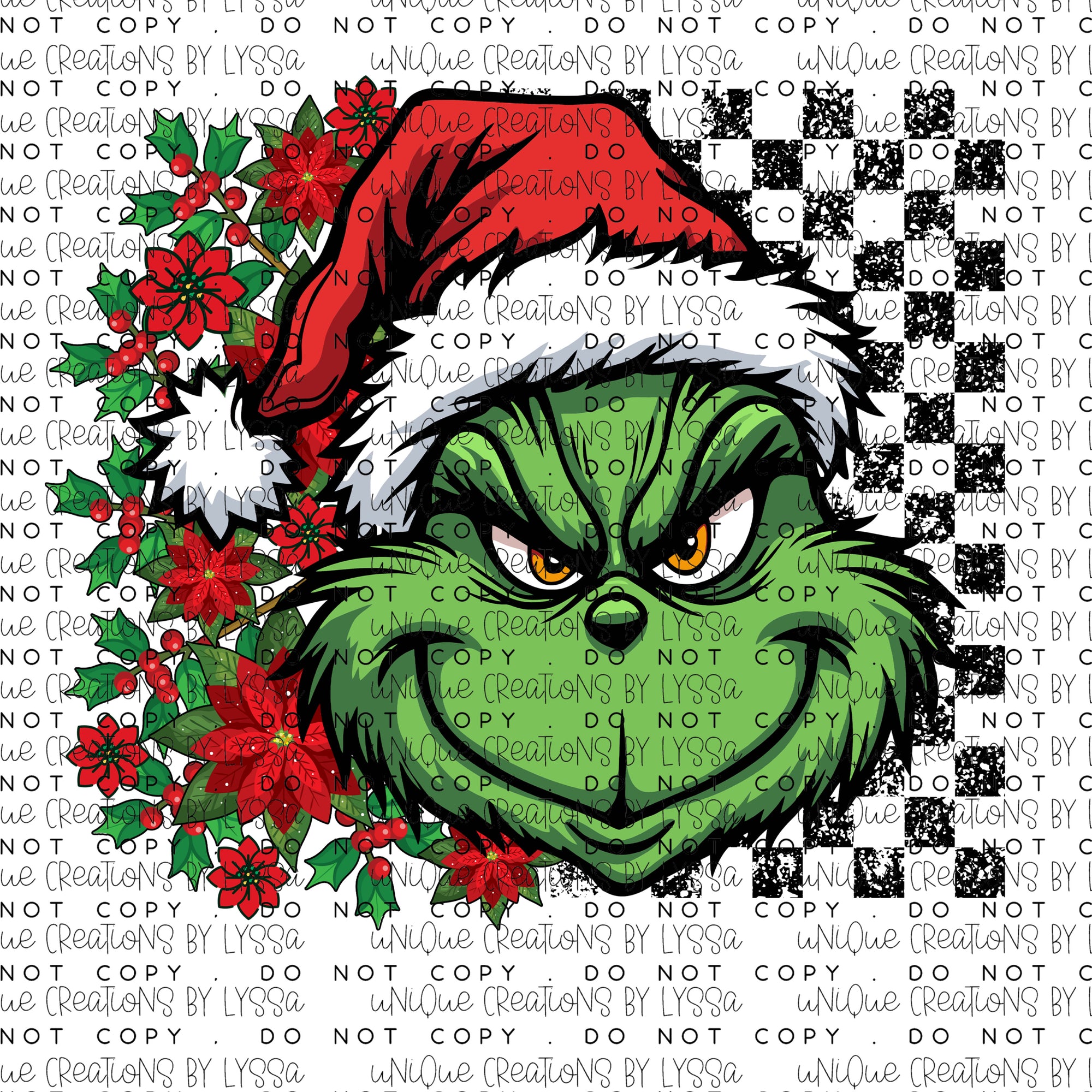 POINSETTIA CHECKERED GRINCH DTF/DECAL