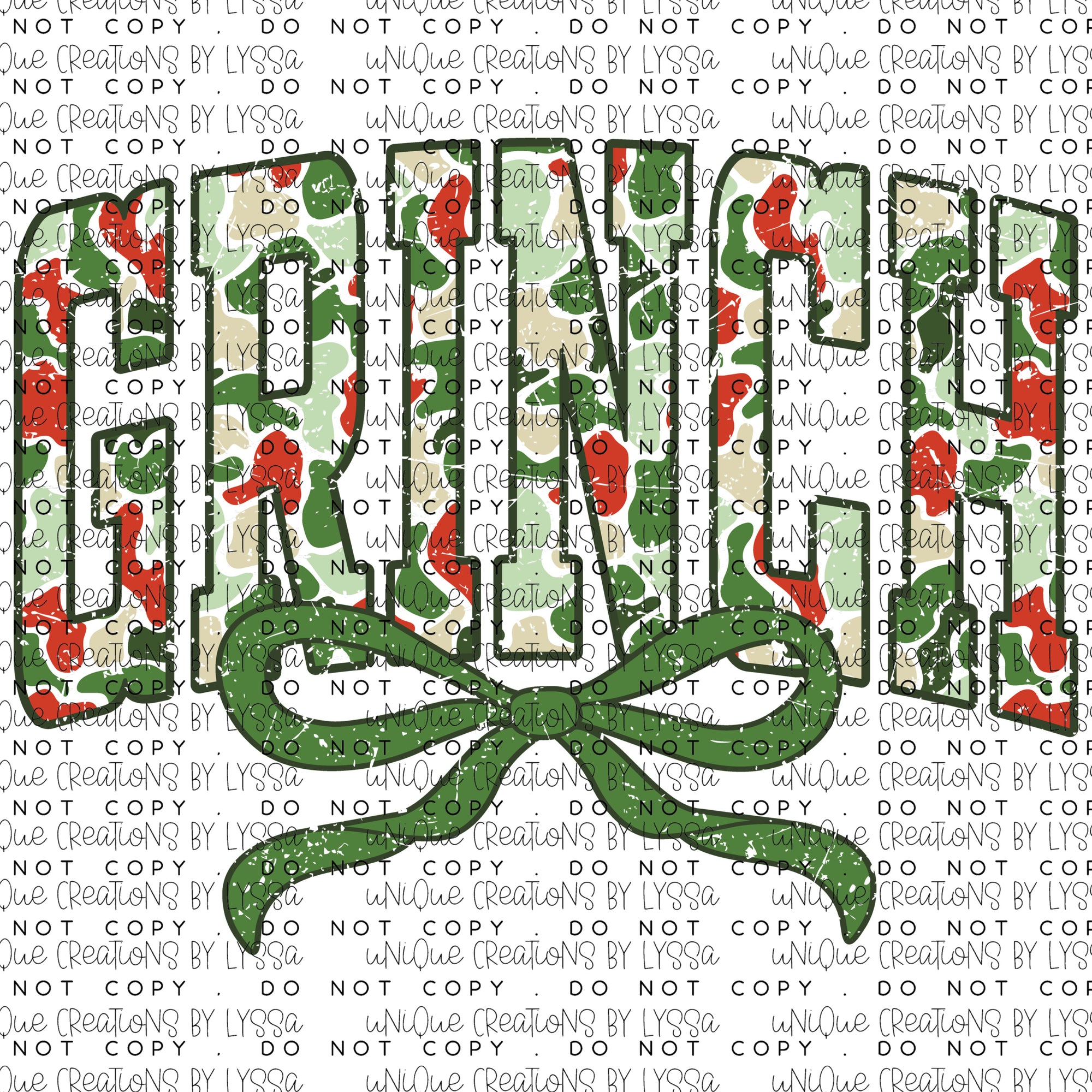 GRINCH CAMO BOW DTF TRANSFER/ DECAL