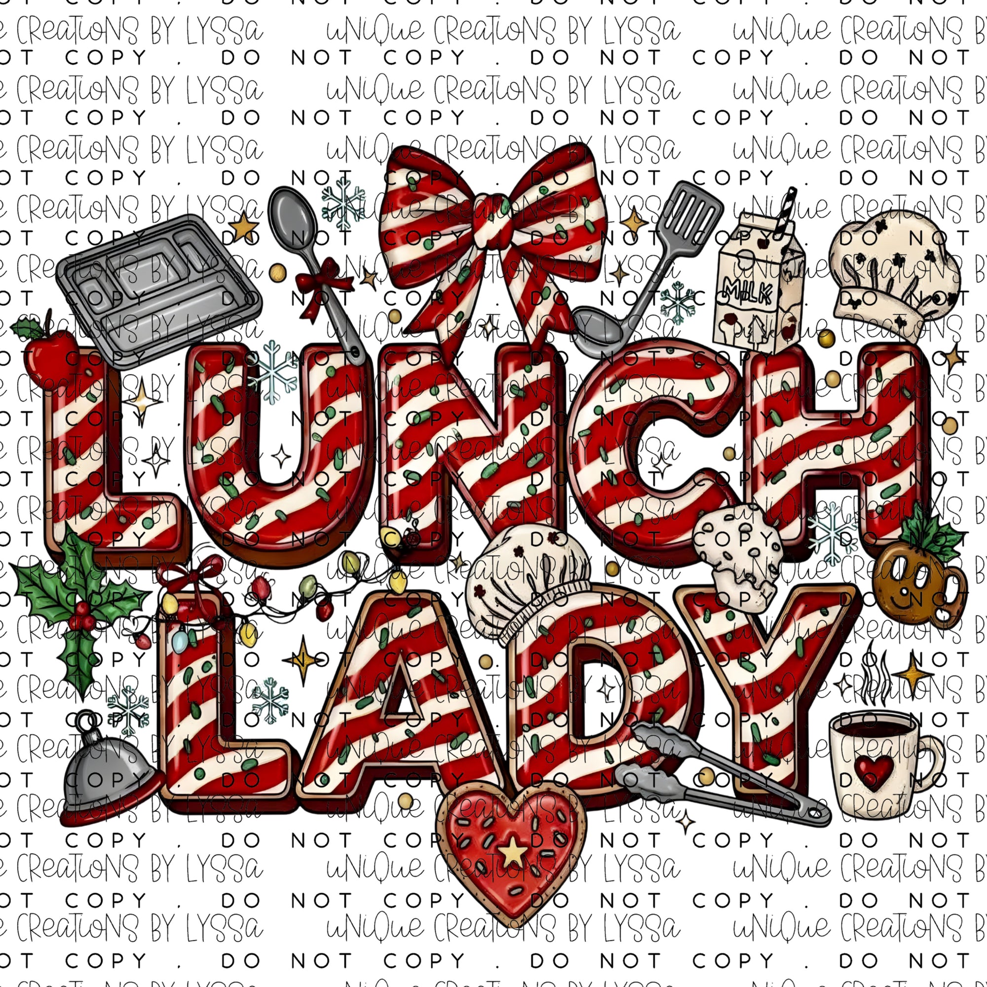 LUNCH LADY XMAS CAKE DTF TRANSFER/UVDTF DECAL