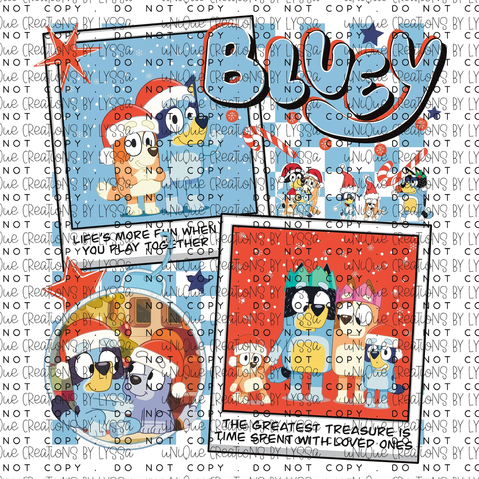 BLUEY CHRISTMAS DTF TRANSFER/UVDTF DECAL