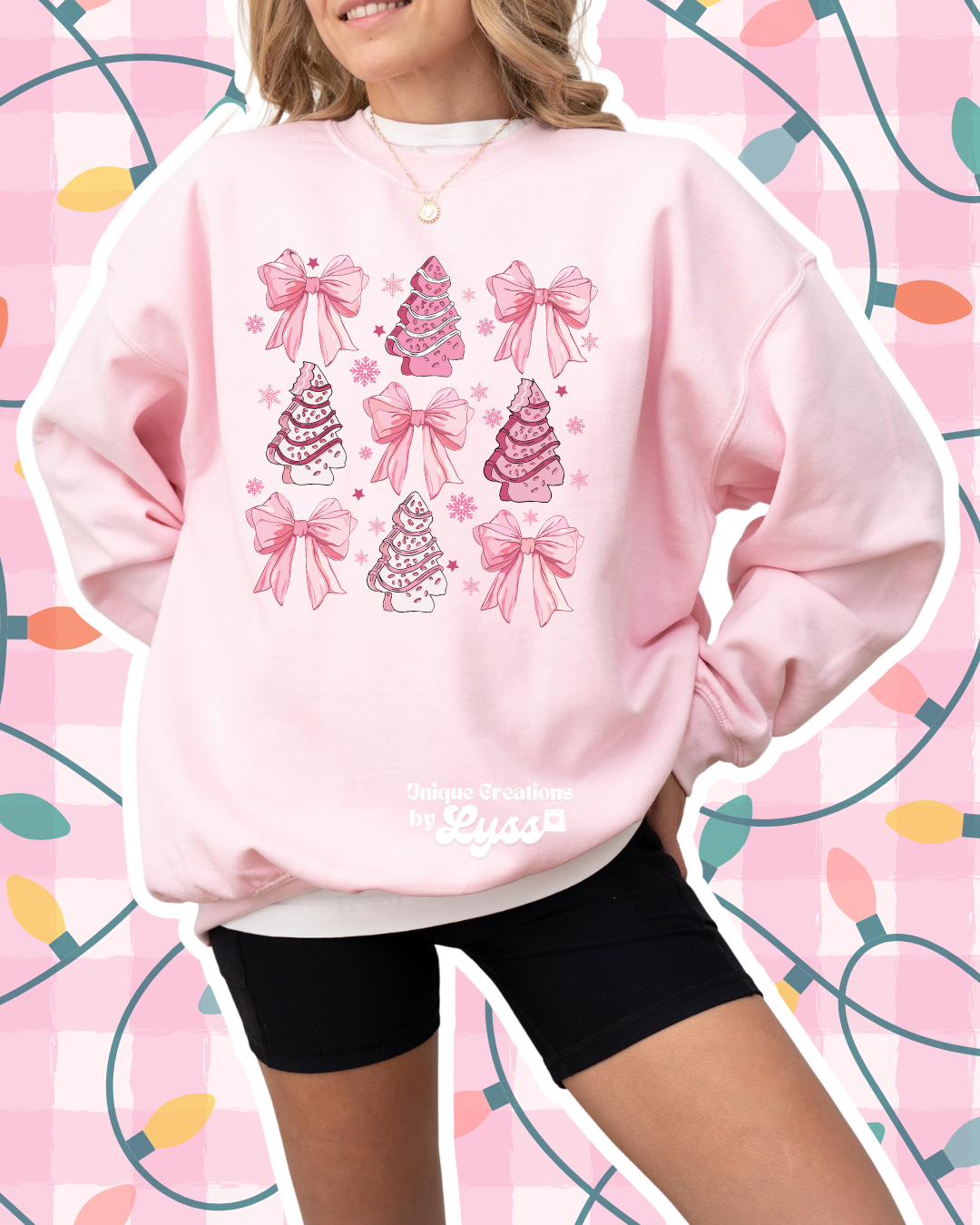 PINK CHRISTMAS TREE COLLAGE ADULT TEE/SWEATER