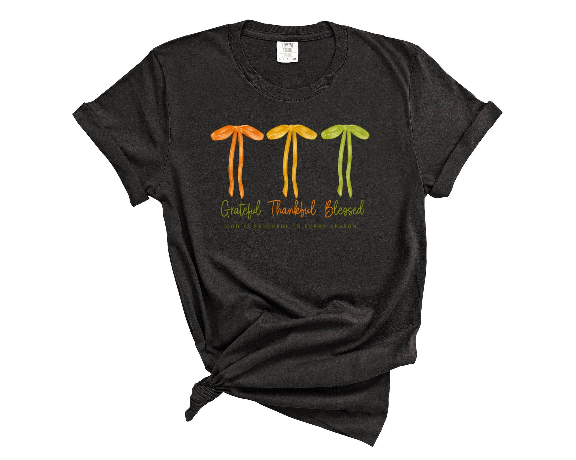 GRATEFUL THANKFUL BLESSED BOWS TEE