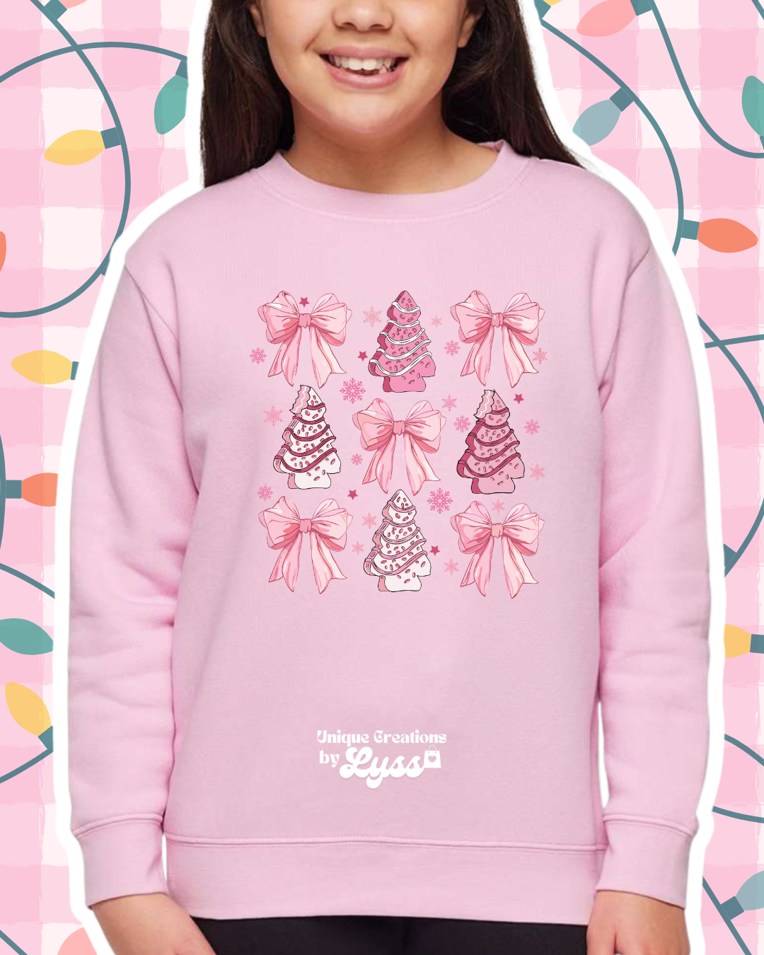 PINK CHRISTMAS TREE COLLAGE YOUTH SWEATER/TEE