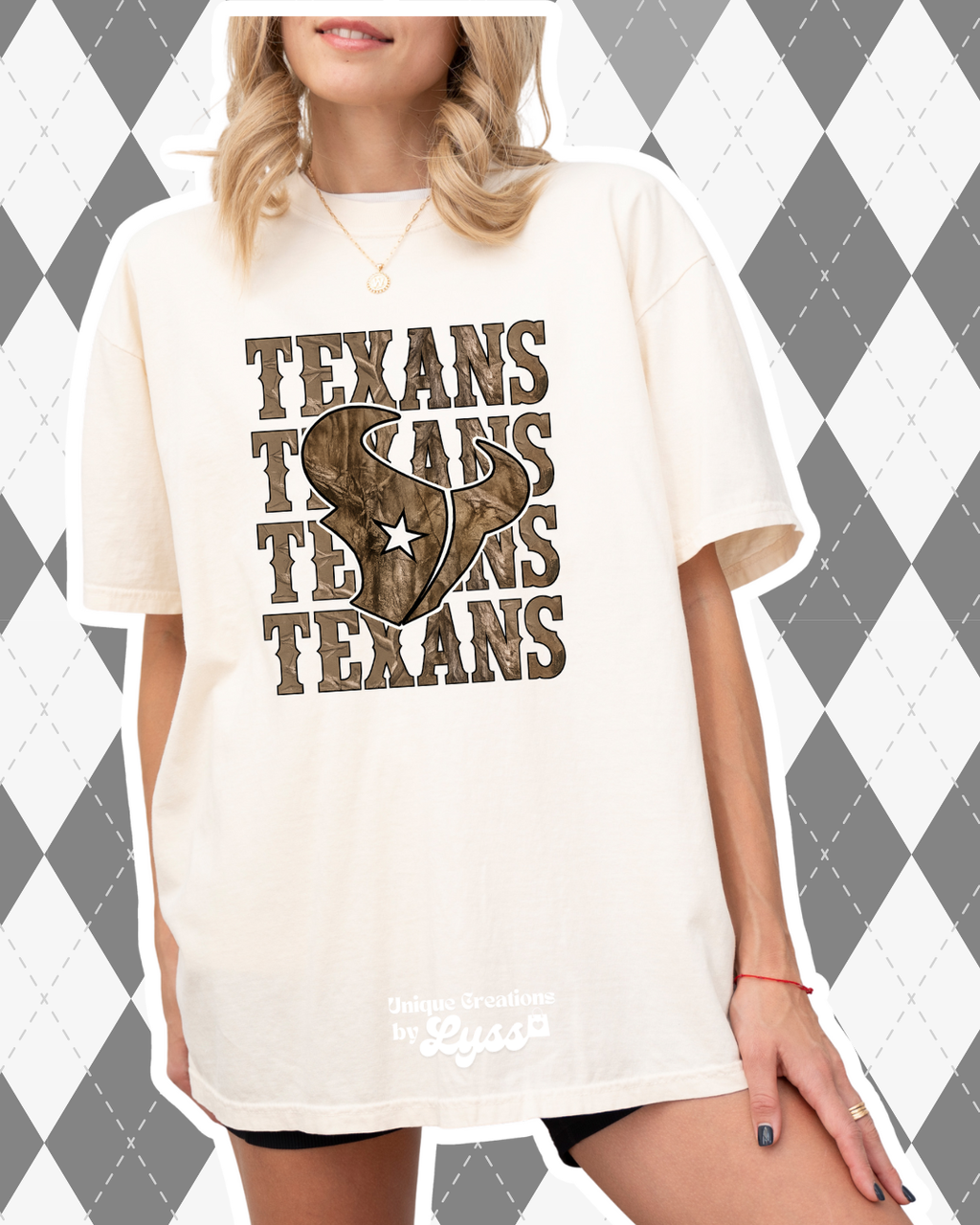 STACKED CAMO TEXANS ADULT TEE/SWEATER/HOODIE