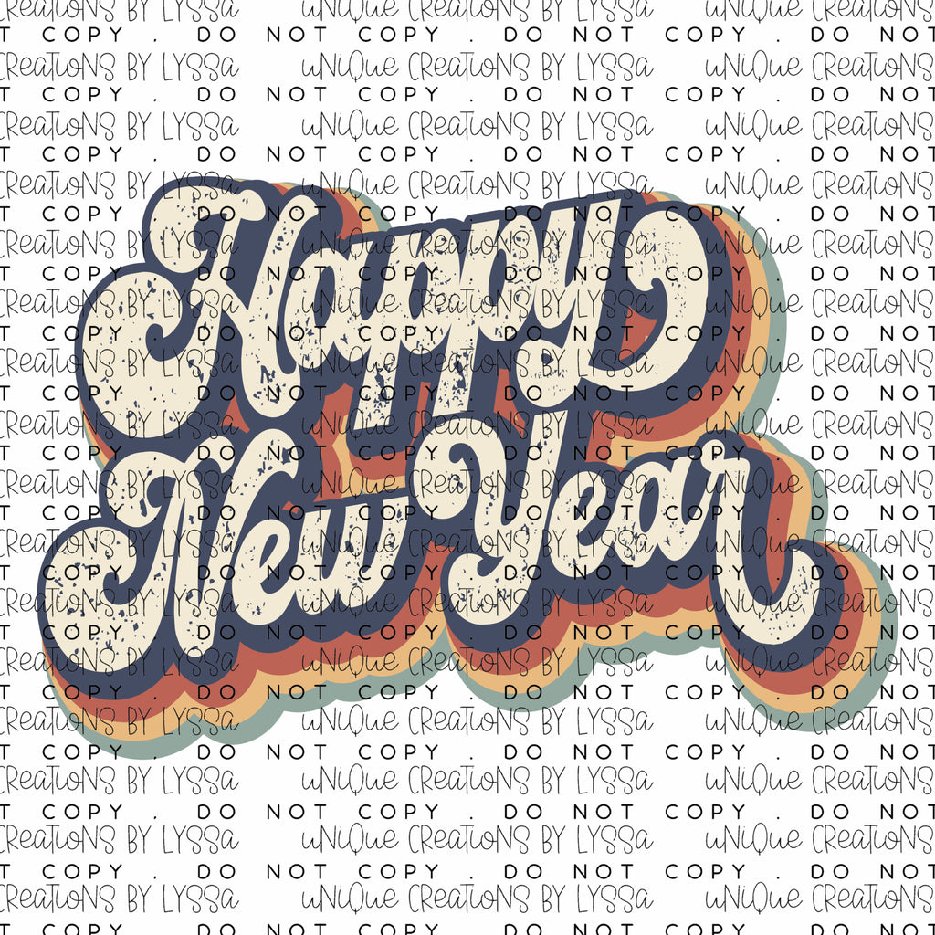 HAPPY NEW YEAR RETRO DTF TRANSFER/UVDTF DECAL