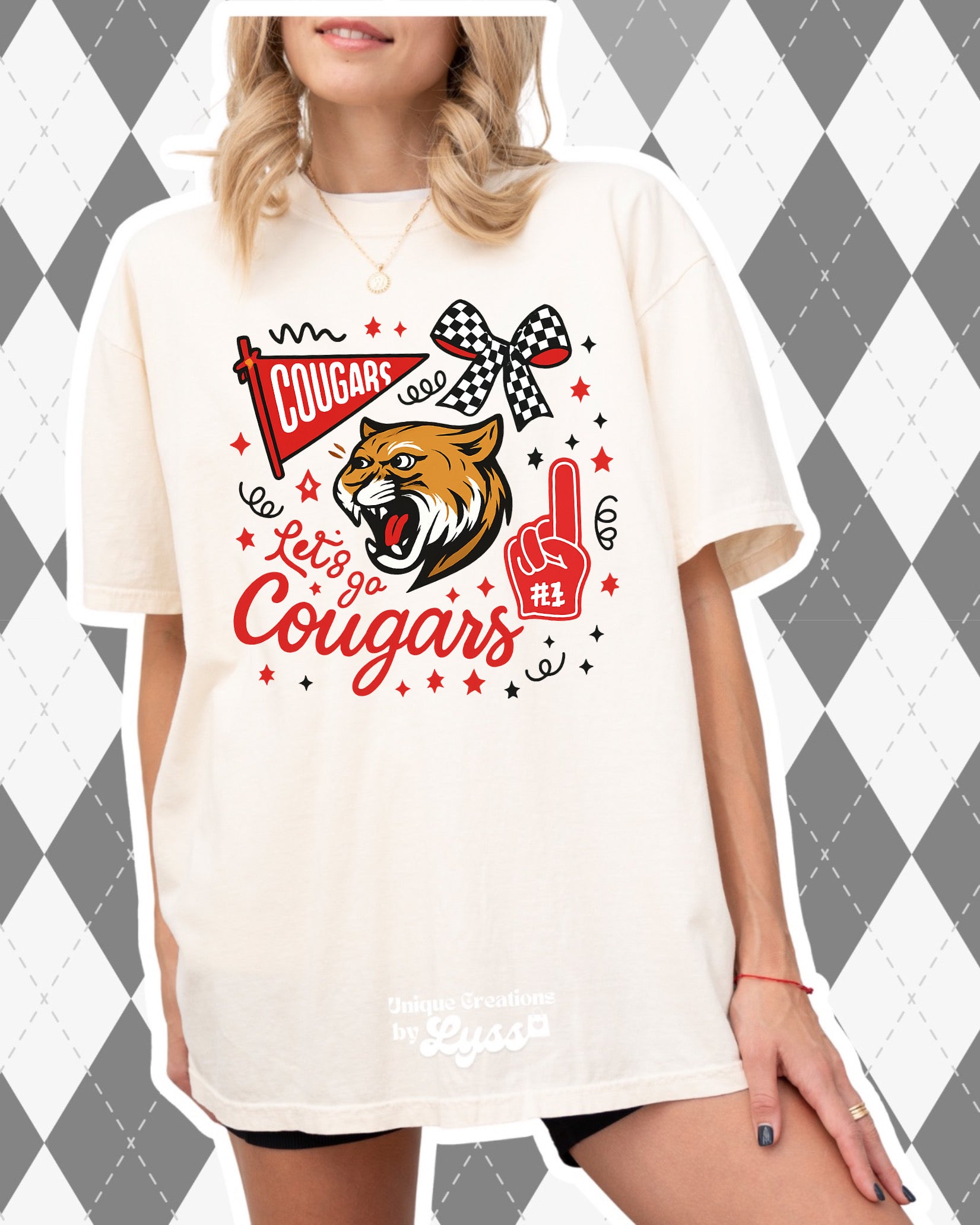 LETS GO COUGARS COLLAGE ADULT TEE/SWEATER/HOODIE