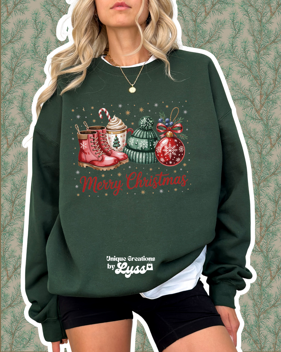 MERRY CHRISTMAS BOOTS COFFEE HAT ORNAMENT TEE/SWEATER